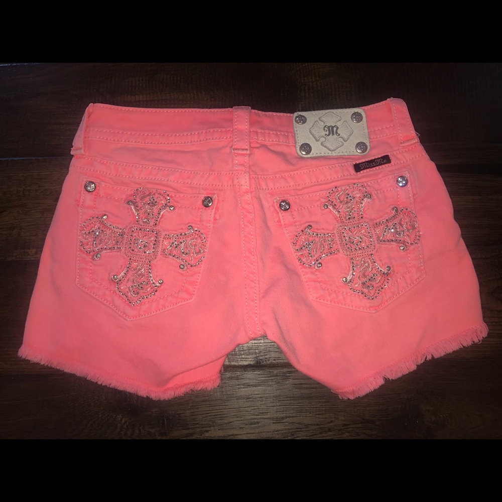*BUCKLE* Miss Me Neon Pink BLING Shorts 27"